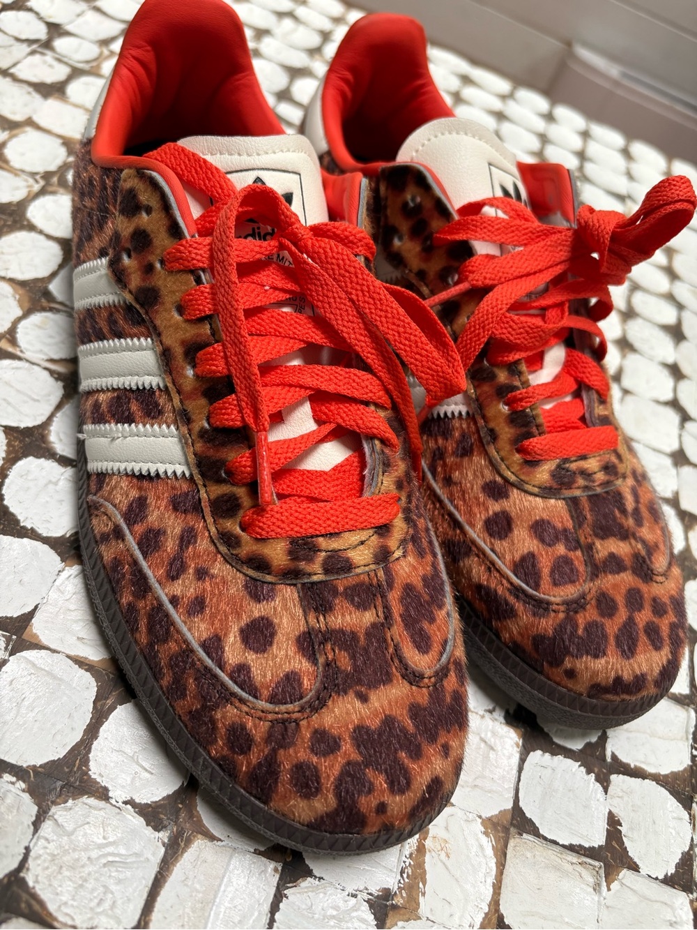 adidas Leopard Print Sneakers with Red Laces
